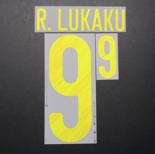BELGIUM 2020 2021 OFFICIAL R. LUKAKU 9 HOME YELLOW PLAYER SIZE NAMESET