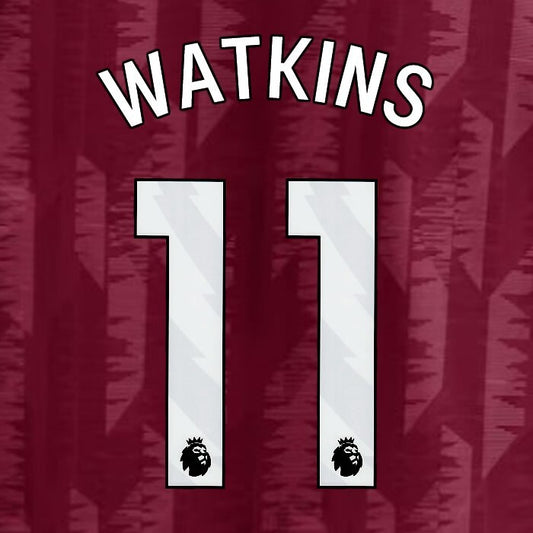 2023 2024 ASTON VILLA WATKINS 11 OFFICIAL WHITE HOME PLAYER SIZE NAMESET