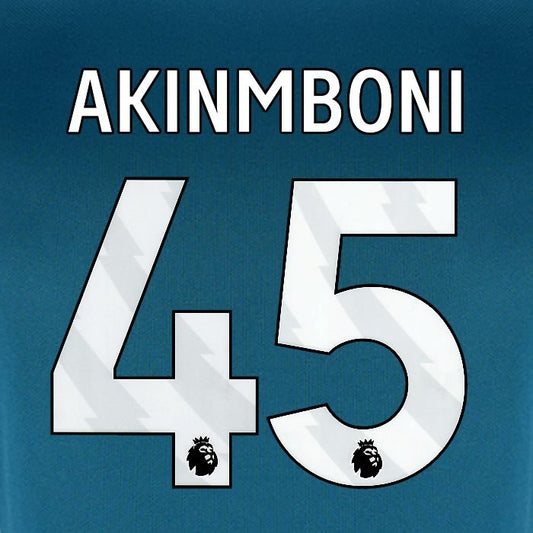 2024 2025 BOURNEMOUTH AKINMBONI 45 WHITE 3RD PLAYER SIZE NAME SET