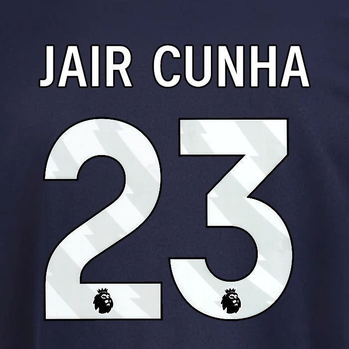 2025 2026 OFFICIAL NOTTINGHAM JAIR CUNHA 23 WHITE 3RD PLAYER SIZE NAMESET