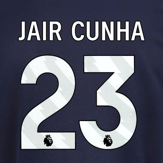 2025 2026 OFFICIAL NOTTINGHAM JAIR CUNHA 23 WHITE 3RD PLAYER SIZE NAMESET