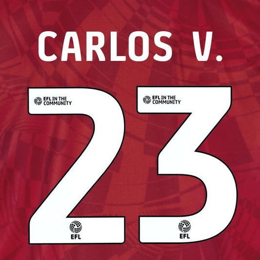 25 26  BIRMINGHAM CITY CARLOS V 23 OFFICIAL WHITE 3RD PLAYER SIZE NAME SET 230MM