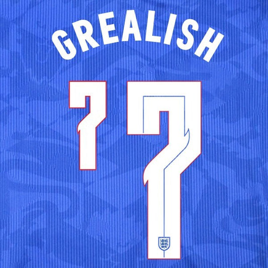 ENGLAND 2020 2021 OFFICIAL SPORTING ID GREALISH 7 AWAY PLAYER SIZE NAMESET