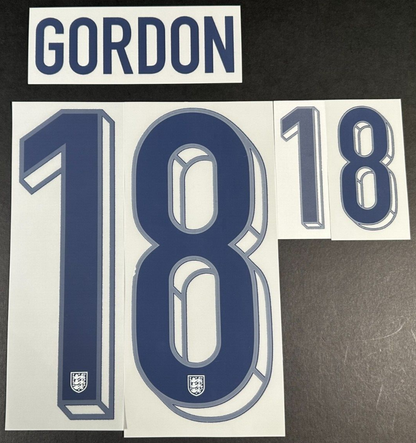 ENGLAND 2024-2025 OFFICIAL SPORTING ID GORDON 18 HOME PLAYER SIZE NAME SET