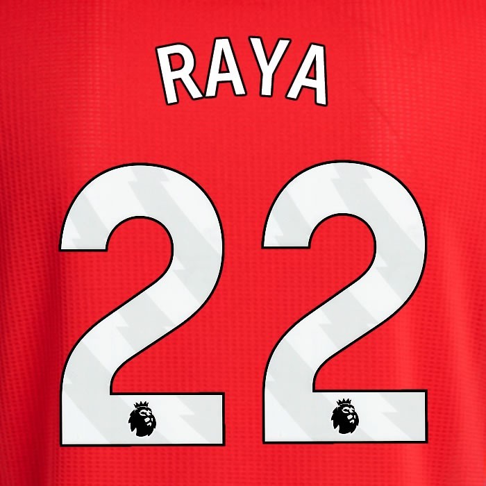 2024 2025 ARSENAL RAYA 22 WHITE HOME OFFICIAL PLAYER SIZE NAMESET