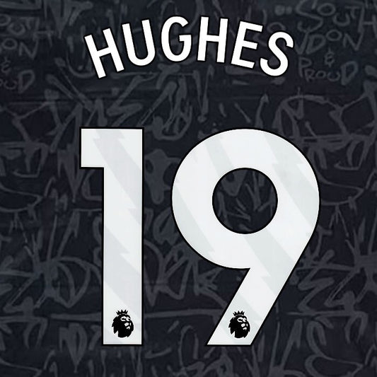 2023 2024 OFFICIAL CRYSTAL PALACE HUGHES 19 WHITE 3RD PLAYER SIZE NAMESET