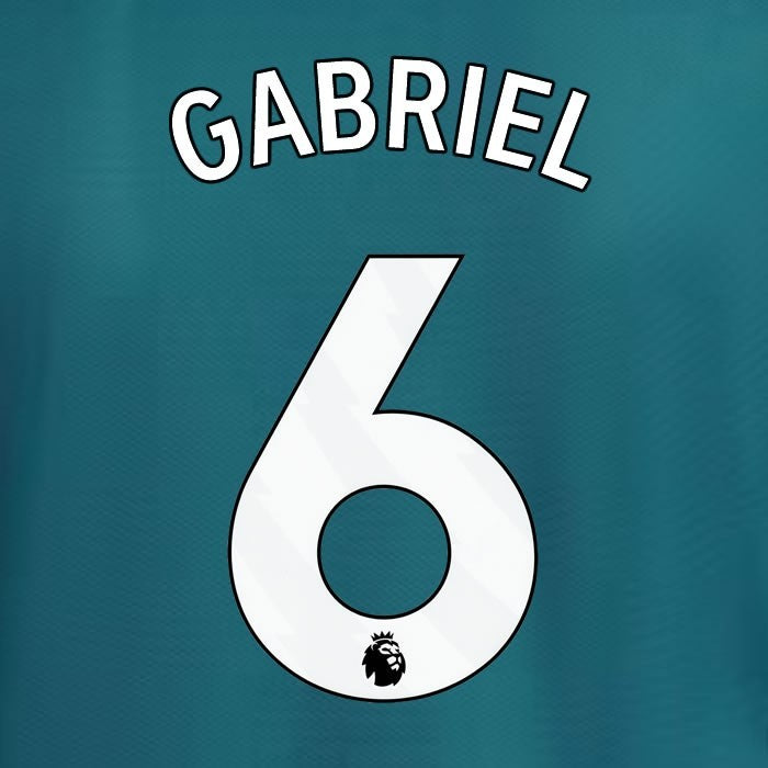 2023 2024 ARSENAL GABRIEL 6 WHITE 3RD OFFICIAL PLAYER SIZE NAME SET