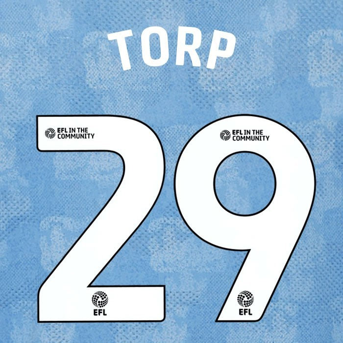 25 26 COVENTRY CITY TORP 29 OFFICIAL WHITE HOME PLAYER SIZE NAME SET 230MM