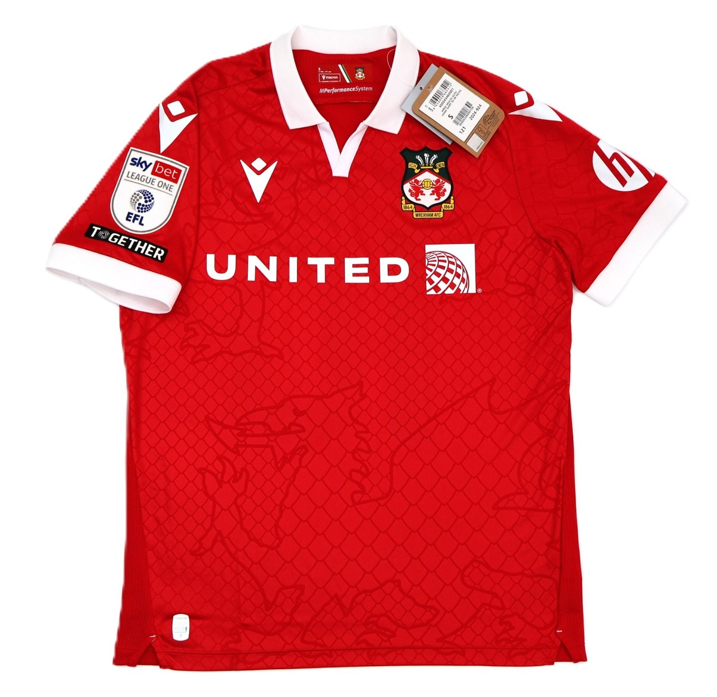 BNWT 2024 2025 WREXHAM A.F.C MACRON HOME SHIRT MULLIN 10 + PATCHES / SMALL