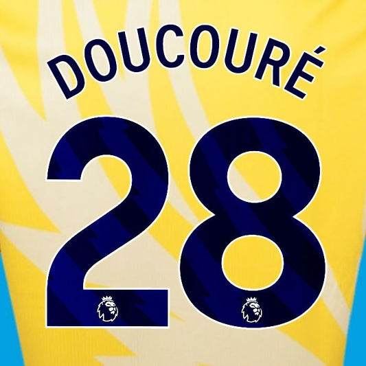 2024 2025 OFFICIAL CRYSTAL PALACE DOUCOURE 28 BLUE AWAY PLAYER SIZE NAMESET