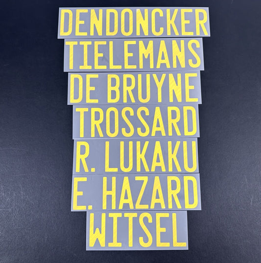2020 2021 OFFICIAL DekoGraphics BELGIUM HOME YELLOW PLAYER SIZE NAME BLOCKS