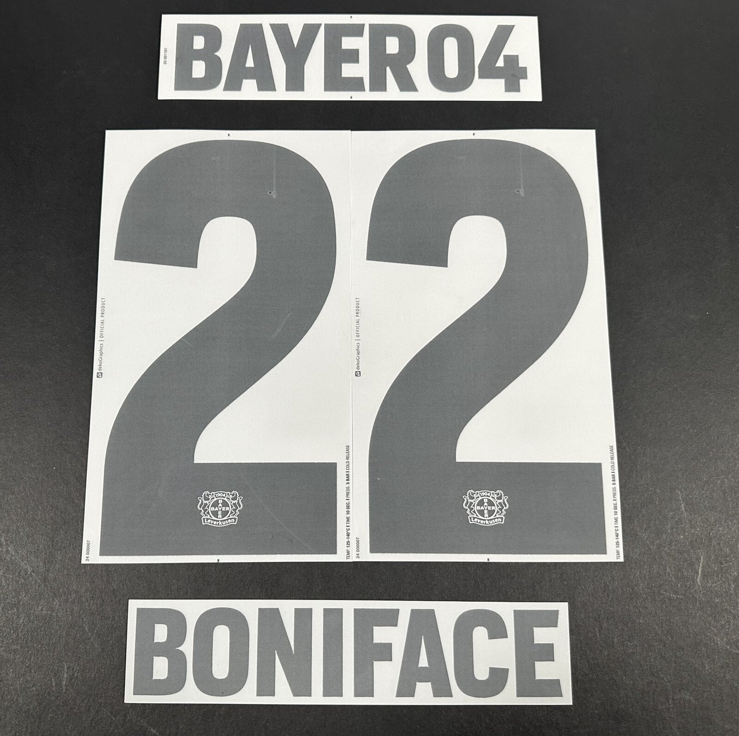 2023 2024 DekoGraphics BAYER LEVERKUSEN BONIFACE 22 AWAY PLAYER SIZE NAME SET