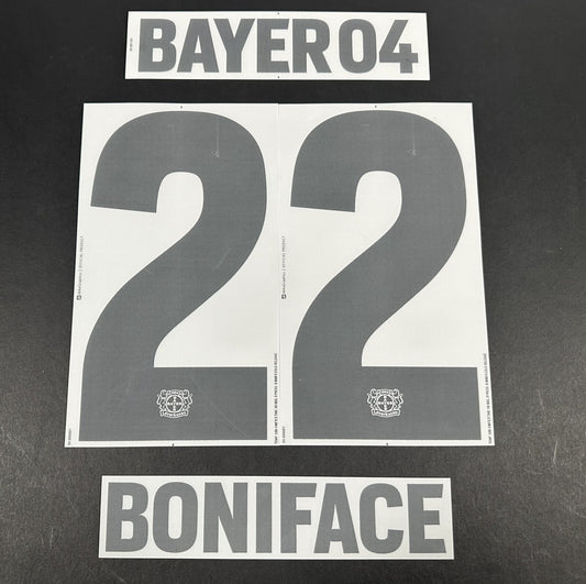 2023 2024 DekoGraphics BAYER LEVERKUSEN BONIFACE 22 AWAY PLAYER SIZE NAME SET