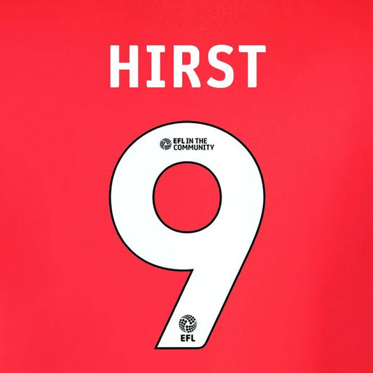 25 26  IPSWITCH TOWN HIRST 9 OFFICIAL WHITE AWAY PLAYER SIZE NAME SET 230MM