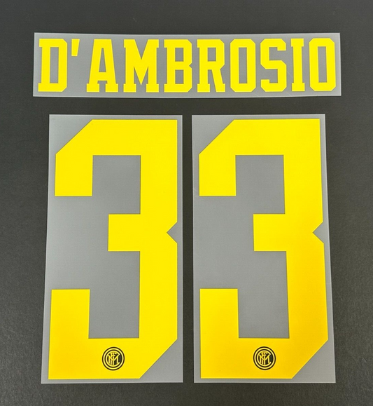 INTER MILAN THIRD 2019 - 2020 OFFICIAL D' AMBROSIO 33 PLAYER SIZE NAMESET