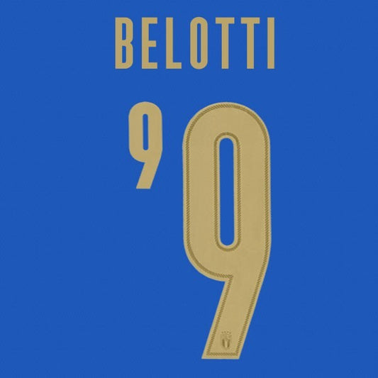 ITALY 2020 2021 OFFICIAL BELOTTI 9 HOME PLAYER SIZE NAMESET
