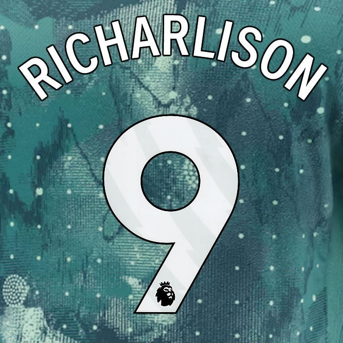 2024 2025 TOTTENHAM RICHARLISON 9 WHITE 3RD PLAYER SIZE NAME SET