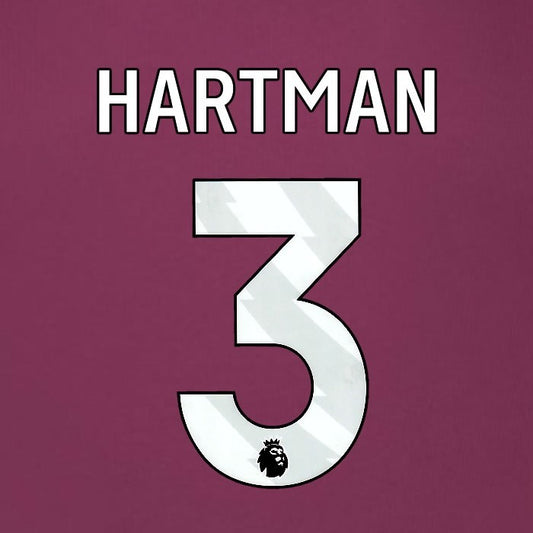 2025 2026 BURNLEY HARTMAN 3 OFFICIAL WHITE HOME PLAYER SIZE NAMESET