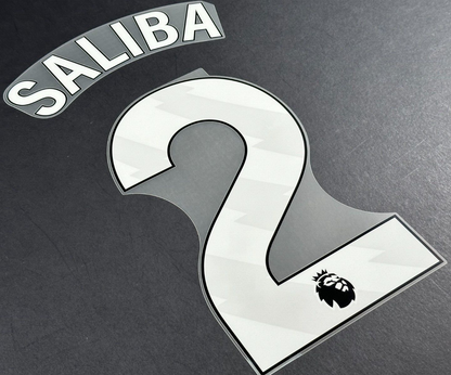 ARSENAL 2025 2026 SALIBA 2 OFFICIAL AVERY DENNISON WHITE PLAYER SIZE NAMESET