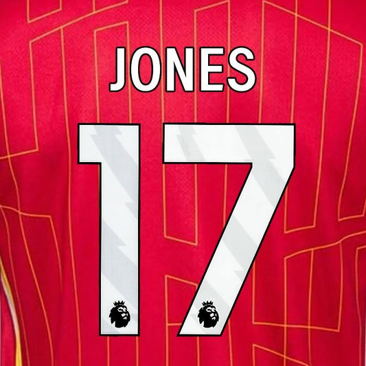 2024 2025 OFFICIAL LIVERPOOL JONES 17 WHITE HOME PLAYER SIZE NAMESET