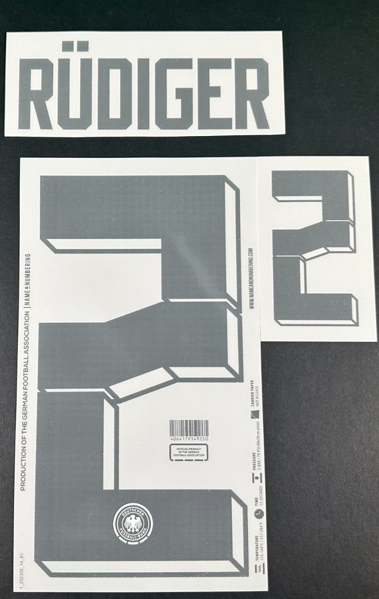 GERMANY 2024-2025 OFFICIAL NAME & NUMBERING RUDIGER 2 HOME PLAYER SIZE NAMESET