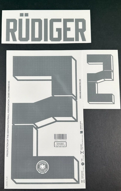 GERMANY 2024-2025 OFFICIAL NAME & NUMBERING RUDIGER 2 HOME PLAYER SIZE NAMESET