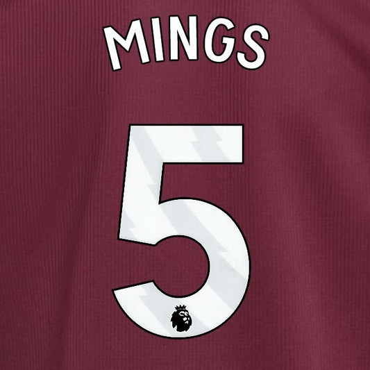 2024 2025 ASTON VILLA MINGS 5 OFFICIAL WHITE HOME PLAYER SIZE NAMESET