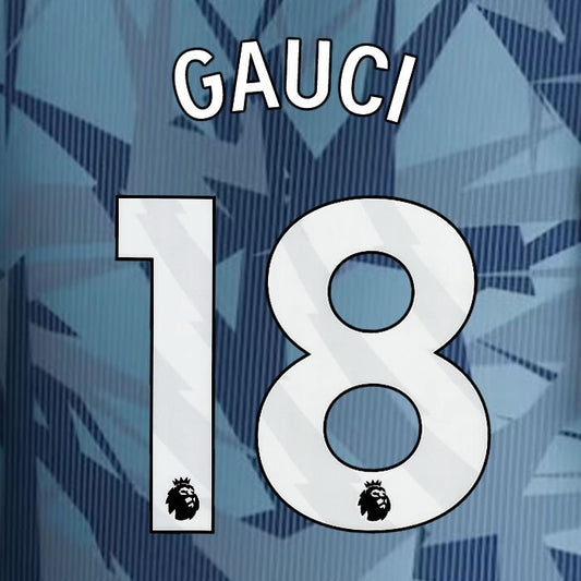 2023 2024 ASTON VILLA GAUCI 18 OFFICIAL WHITE 3RD PLAYER SIZE NAMESET