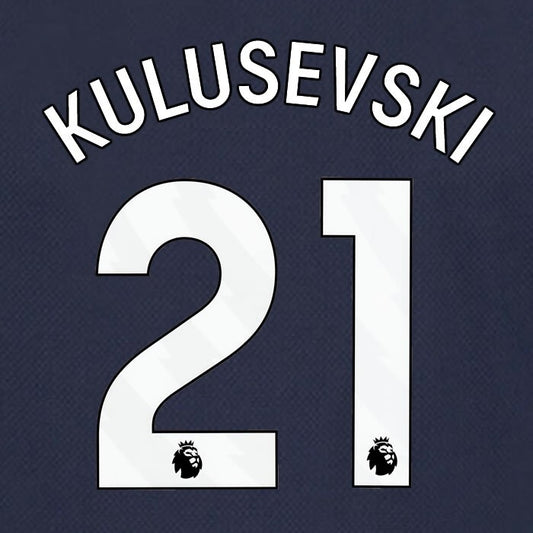 SPURS 2023 2024 KULUSEVSKI 21 AVERY DENNISON WHITE AWAY PLAYER SIZE NAME SET