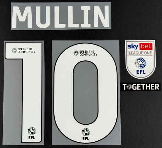 2425 WREXHAM A.F.C.  MULLIN 10 OFFICIAL WHITE HOME PLAYER SIZE NAME & PATCH SET