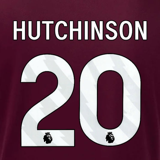 2024 2025 OFFICIAL IPSWICH TOWN HUTCHINSON 20 WHITE AWAY PLAYER SIZE NAME SET