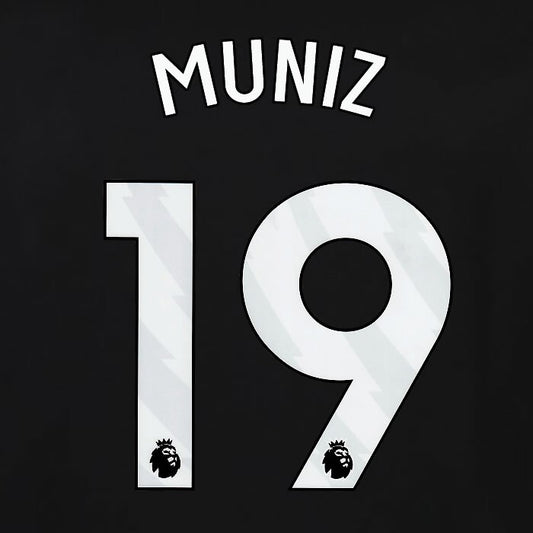 2023 2024 OFFICIAL FULHAM AVERY DENNISON MUNIZ 19 3RD PLAYER SIZE NAMESET