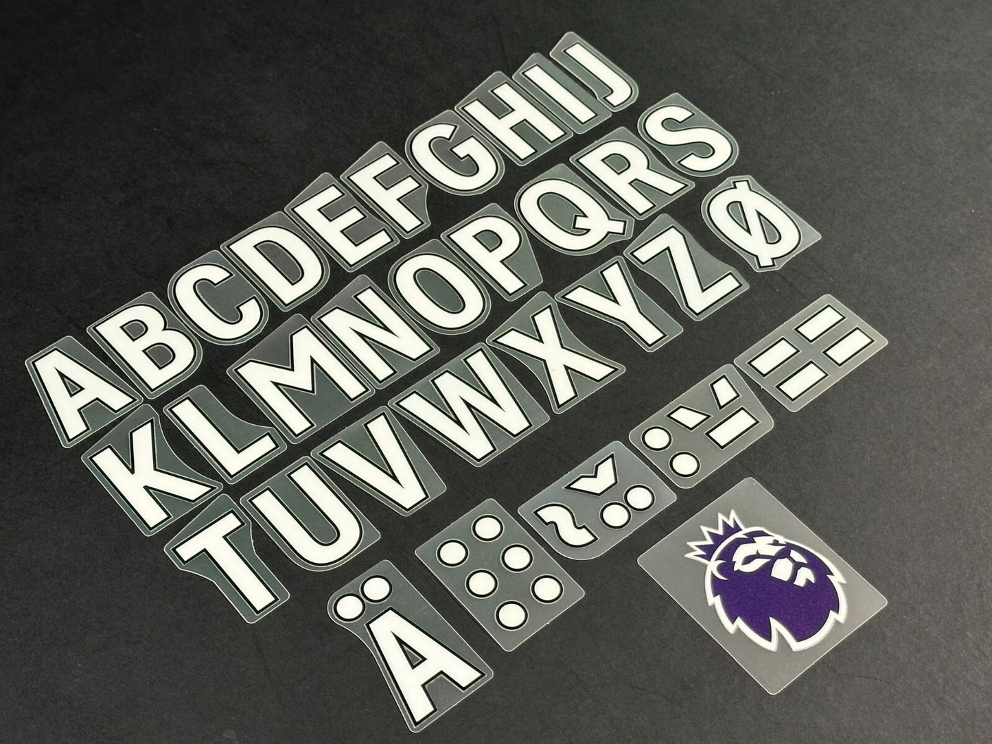 2023 - 2025 OFFICIAL AVERY DENNISON PREMIER LEAGUE WHITE KIDS SIZE LETTERS 35MM