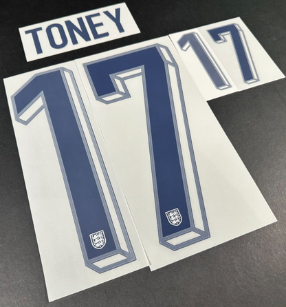ENGLAND 2024-2025 OFFICIAL SPORTING ID TONEY 17 HOME PLAYER SIZE NAME SET