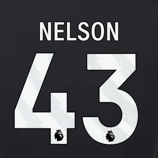 2023 2024 LUTON TOWN OFFICIAL NELSON 43 WHITE 3RD PLAYER SIZE NAMESET