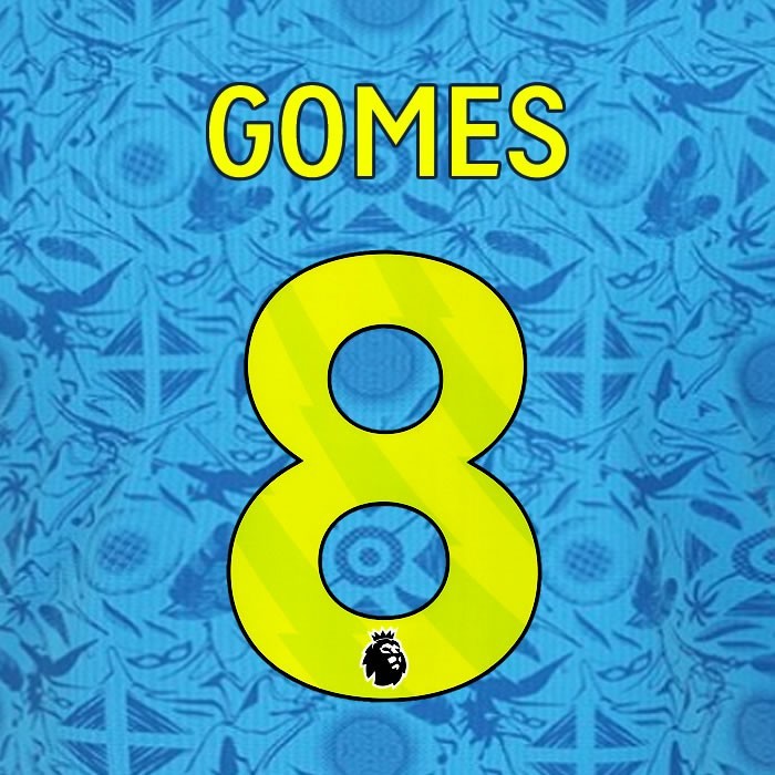 2025 2026 WOLVES 3RD YELLOW GOMES 8 OFFICIAL PLAYER SIZE NAMESET