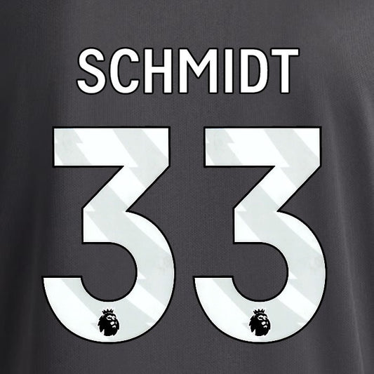 2025 2026 OFFICIAL LEEDS UNITED SCHMIDT 33 WHITE 3RD PLAYER SIZE NAMESET