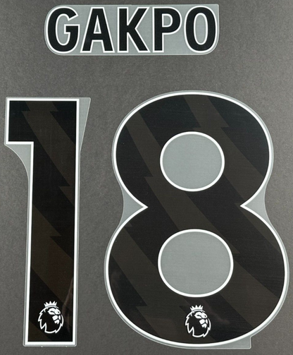LIVERPOOL 2023 / 24 GAKPO 18 OFFICIAL AVERY DENNISON BLACK PLAYER SIZE NAME SET