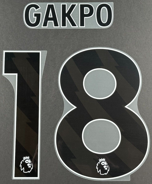 LIVERPOOL 2023 / 24 GAKPO 18 OFFICIAL AVERY DENNISON BLACK PLAYER SIZE NAME SET
