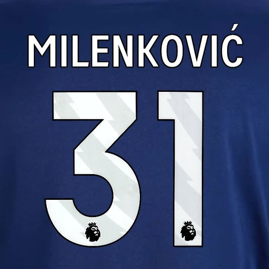 2024 2025 OFFICIAL NOTTINGHAM MILENKOVIC 31 WHITE AWAY PLAYER SIZE NAMESET