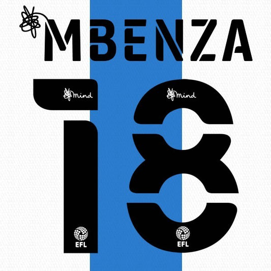 HUDDERSFIELD 2020 2021 OFFICIAL MBENZA 18 HOME PLAYER SIZE NAME SET