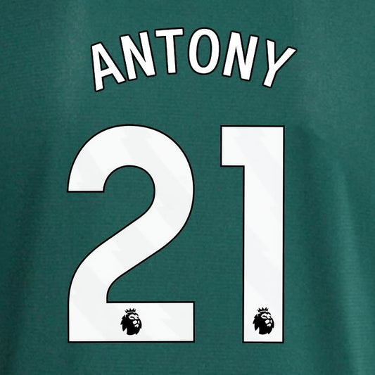 MAN UTD 2023 - 2024 ANTONY 21 OFFICIAL AVERY DENNISON WHITE PLAYER SIZE NAME SET