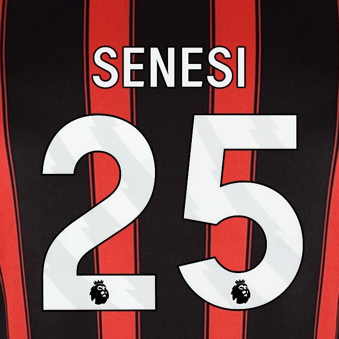 2023 2024 BOURNEMOUTH SENESI 25 WHITE HOME PLAYER SIZE NAME SET