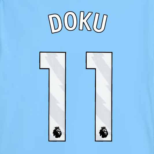 2025 2026 MANCHESTER CITY DOKU 11 OFFICIAL WHITE HOME PLAYER SIZE NAME SET