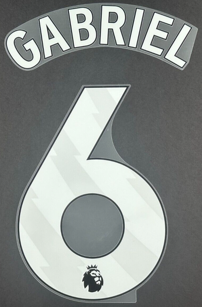 ARSENAL 2024 / 2025 GABRIEL 6 OFFICIAL AVERY DENNISON WHITE PLAYER SIZE NAME SET
