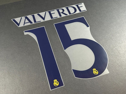 2023 2024 AVERY DENNISON REAL MADRID VALVERDE 15 HOME PLAYER SIZE NAMESET