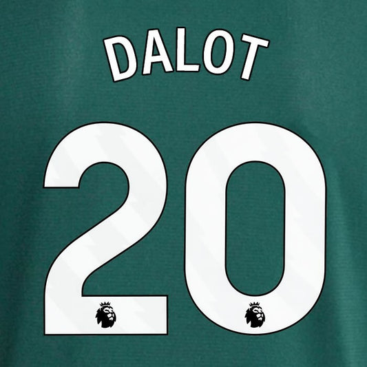 MAN UTD 2023 - 2024 DALOT 20 OFFICIAL AVERY DENNISON WHITE PLAYER SIZE NAME SET