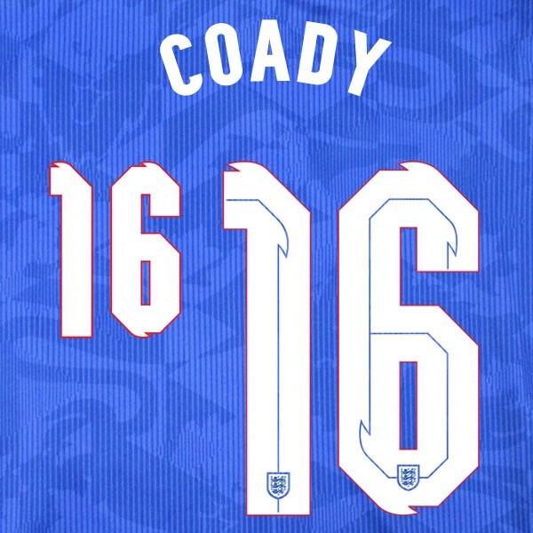 ENGLAND 2020 2021 OFFICIAL SPORTING ID COADY 16 AWAY PLAYER NAMESET