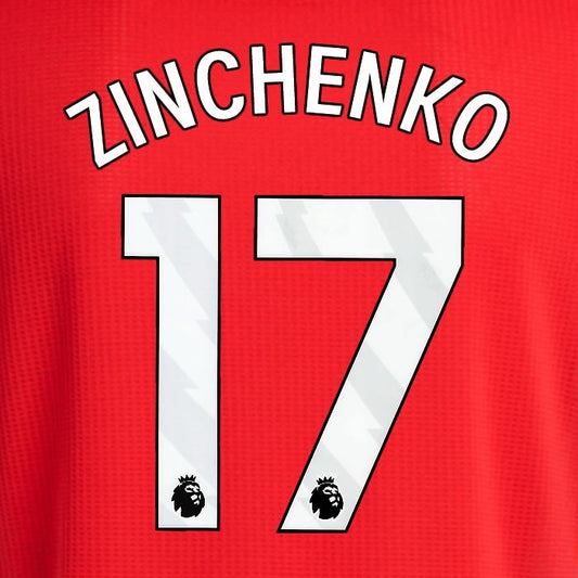 2024 2025 ARSENAL ZINCHENKO 17 WHITE HOME OFFICIAL PLAYER SIZE NAMESET