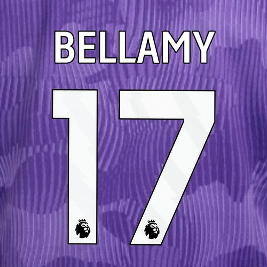 2023 2024 OFFICIAL LIVERPOOL BELLAMY 17 WHITE 3RD PLAYER SIZE NAMESET
